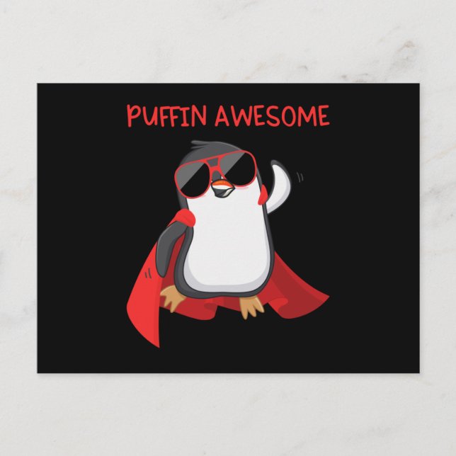 Puffin Fantastisk Puffin Superhjälte Gift Vykort (Framsida)