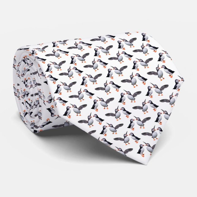 Puffin Frenzy Tie (välj Färg) Slips (Rullad)