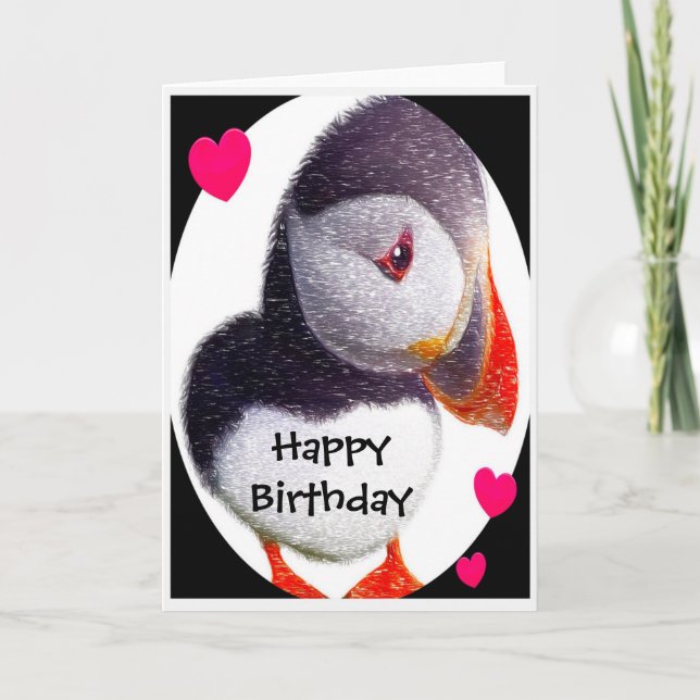 Puffin Hearts Grattis på födelsedagen Card Kort (Framsida)