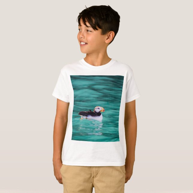 Puffin in Resurrection Bay, Alaska T Shirt (Hel framsida)