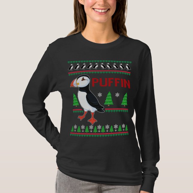 Puffin Julafton Ugly Sweater Puffins Älskare Funny T Shirt (Framsida)