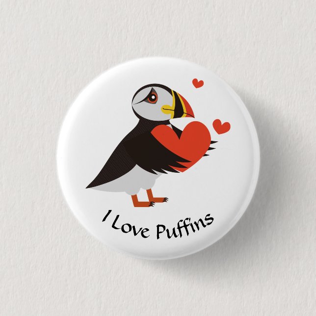 Puffin Kärlek Red Hearts Button Knapp (Framsida)