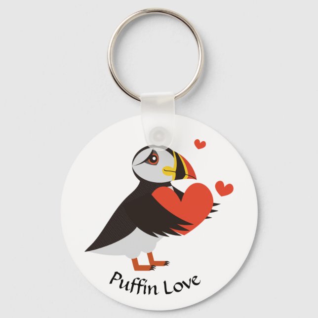 Puffin Kärlek Red Hearts Keychain Nyckelring (Framsida)