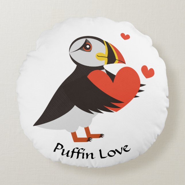 Puffin Kärlek Red Hearts Rund Kudde (Framsidan)
