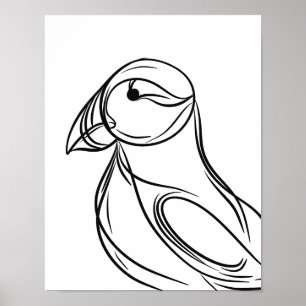 Puffin Line Art   Irländska kustfåglar Poster