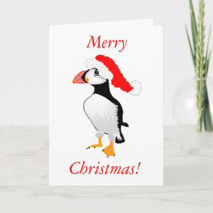 Puffin med den Santa hatten Helgkort