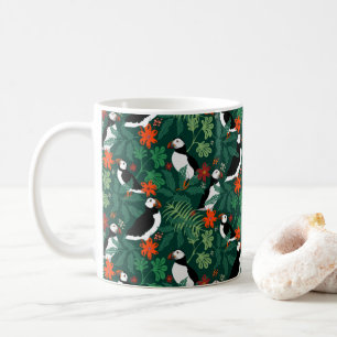 Puffin Mönster Lush Grönt Kaffemugg