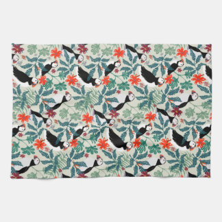 Puffin Mönster Warm Beige Kökshandduk