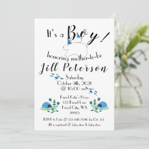 Puffin och Polar Bear Boy Baby Shower Inbjudan
