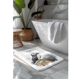 Puffin på Sten Watercolor, anpassningsbar Badrumsmatta