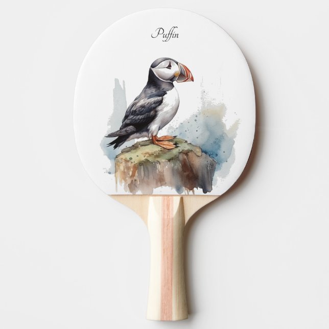 Puffin på Sten Watercolor, anpassningsbar Pingisracket (Framsidan)