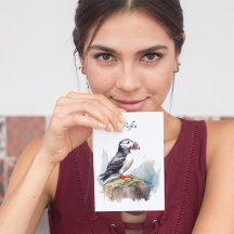 Puffin på Sten Watercolor, anpassningsbar