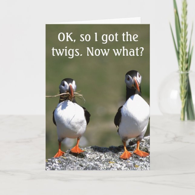 Puffin Pair 'har the twigs' Birthday Card Kort (Framsida)