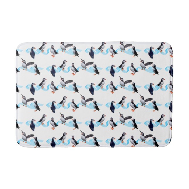Puffin Party Bath Mat (välj färg) Badrumsmatta (Framsidan)