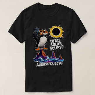 Puffin Selfie Total Solförmörkelse Island 2026 T Shirt