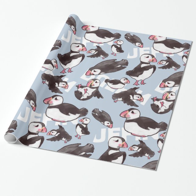 Puffin som slår in papper presentpapper (Utrullad)