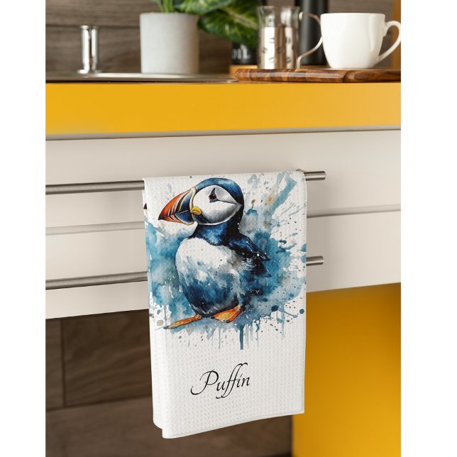 Puffin Splash, anpassad Kökshandduk (Skapare uppladdad)