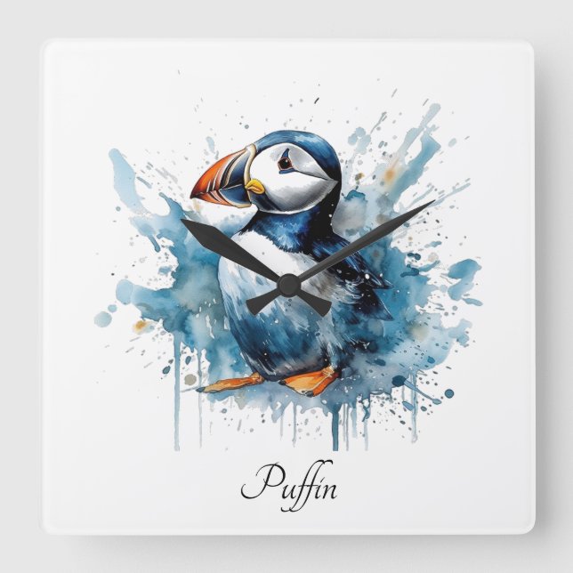 Puffin Stänk, anpassningsbar Fyrkantig Klocka (Framsida)
