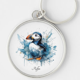 Puffin Stänk, anpassningsbar Rund Silverfärgad Nyckelring
