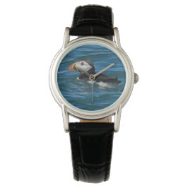 Puffin till havs faux kanvastryck acrylic print ny armbandsur