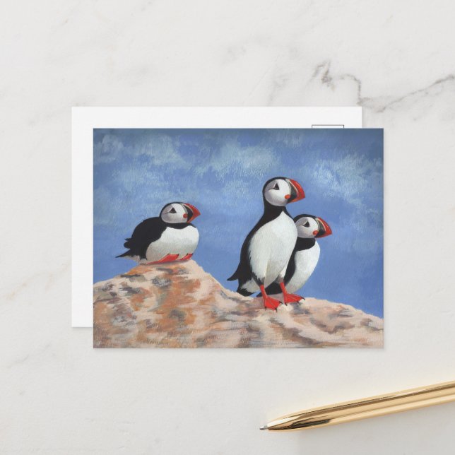 Puffin Trio Vykort (Fram/Back In Situ)