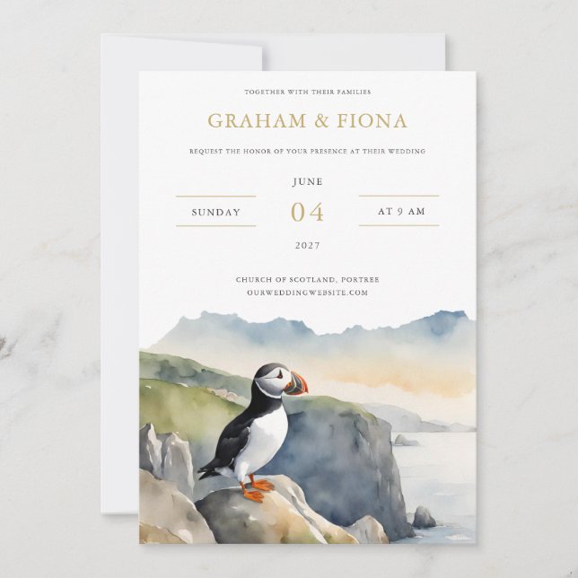 Puffin Watercolor Invitation Inbjudningar (Framsida)