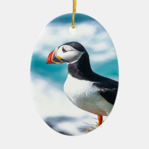 PuffinFraterculaarctica på Látrabjarg, Iceland. Julgransprydnad Keramik