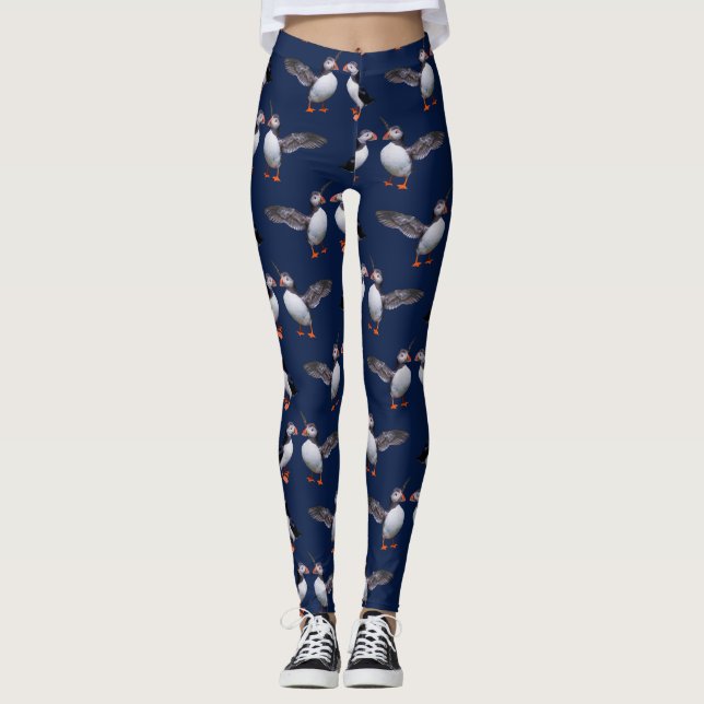 Puffinfrenesidamasker (marinen) leggings (Framsida)