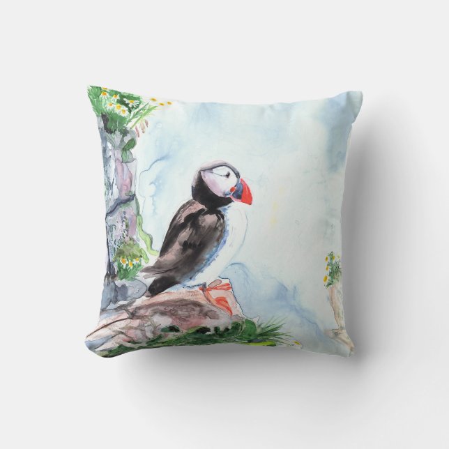 Puffinkonstvattenfärg Kudde (Framsida)