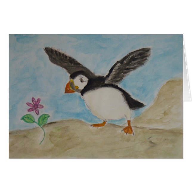 puffinnöjen hälsningskort (Framsidan Horizontal)