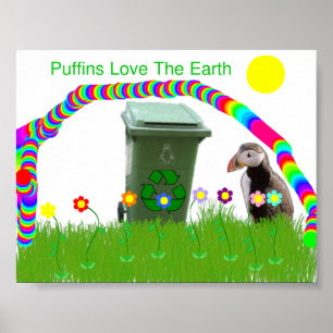 Puffins älskar jordaffischen poster