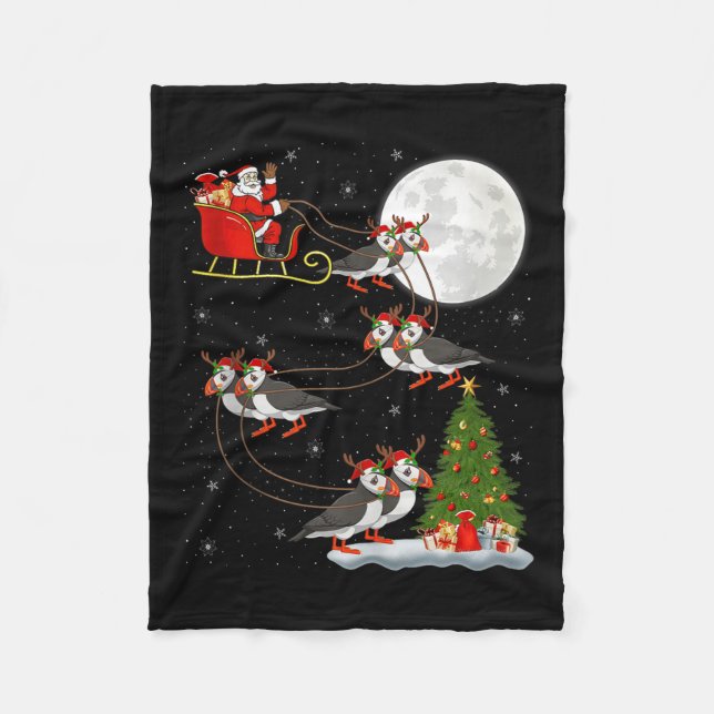 Puffins Bird Santa Sleigh Flying Funny Magical Chr Fleecefilt (Framsidan)