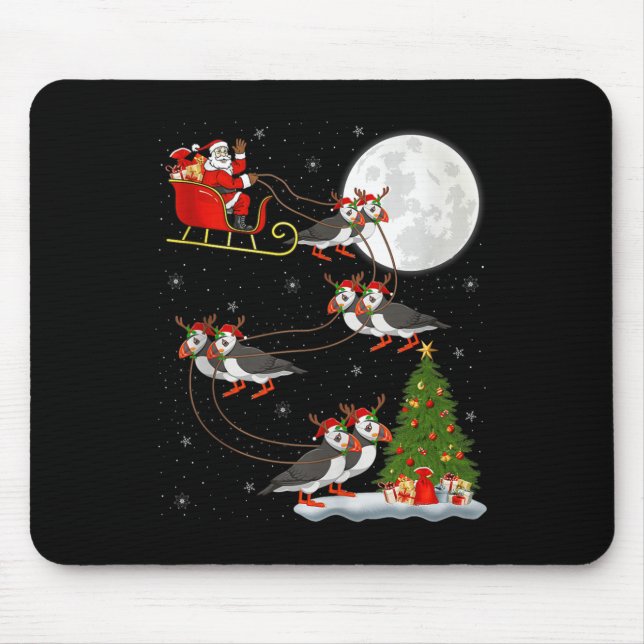 Puffins Bird Santa Sleigh Flying Funny Magical Chr Musmatta (Framsidan)