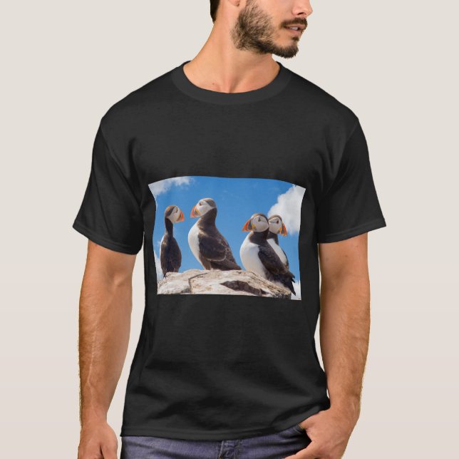 Puffins Birds Perched Nature T Shirt (Framsida)