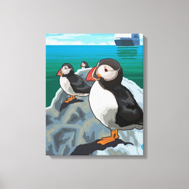 Puffins & Cruise Frakt - Cordova, Alaska Canvastryck (Framsida)