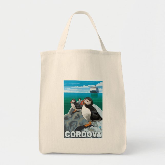 Puffins & Cruise Frakt - Cordova, Alaska Tygkasse (Framsidan)