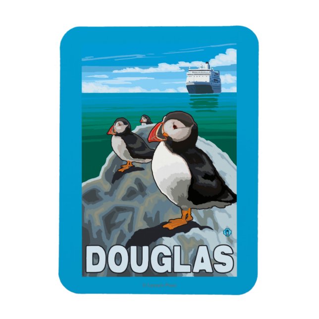 Puffins & Cruise Frakt - Douglas, Alaska Magnet (Vertikal)