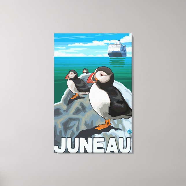 Puffins & Cruise Frakt - Juneau, Alaska Canvastryck (Framsida)