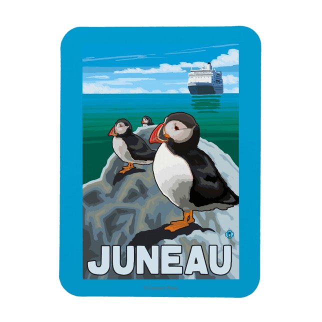 Puffins & Cruise Frakt - Juneau, Alaska Magnet (Vertikal)