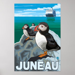 Puffins & Cruise Frakt - Juneau, Alaska Poster