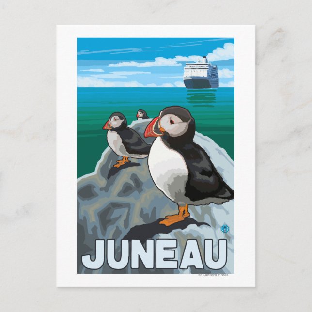 Puffins & Cruise Frakt - Juneau, Alaska Vykort (Framsida)