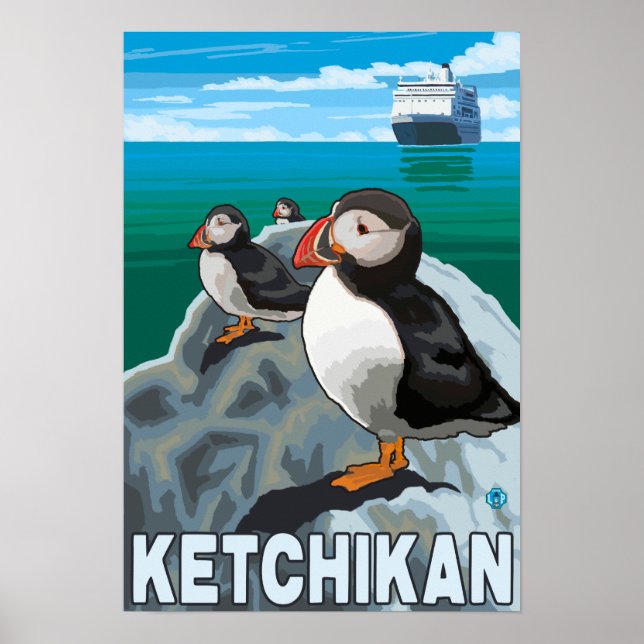 Puffins & Cruise Frakt - Ketchikan, Alaska Poster (Framsidan)