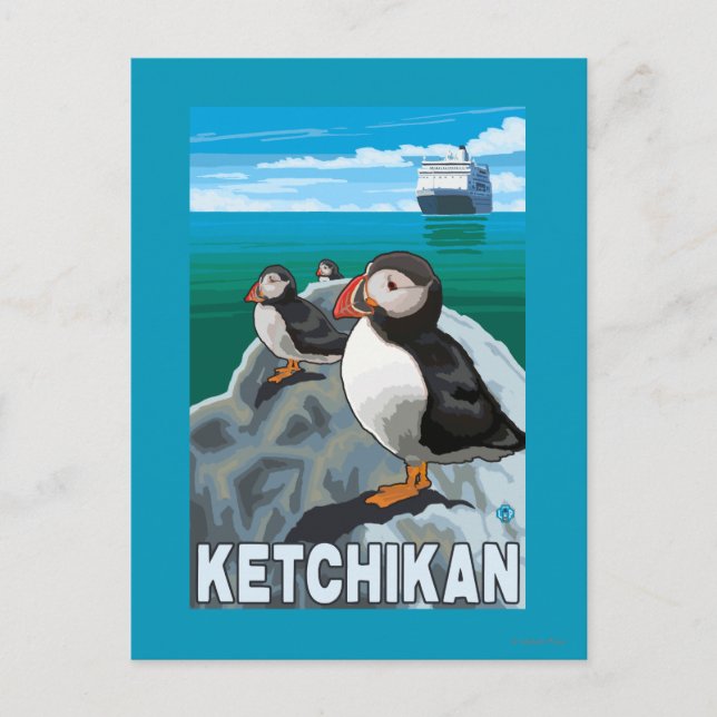 Puffins & Cruise Frakt - Ketchikan, Alaska Vykort (Framsida)