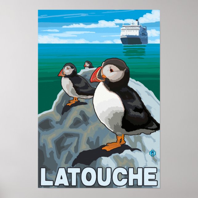 Puffins & Cruise Frakt - Latouche, Alaska Poster (Framsidan)