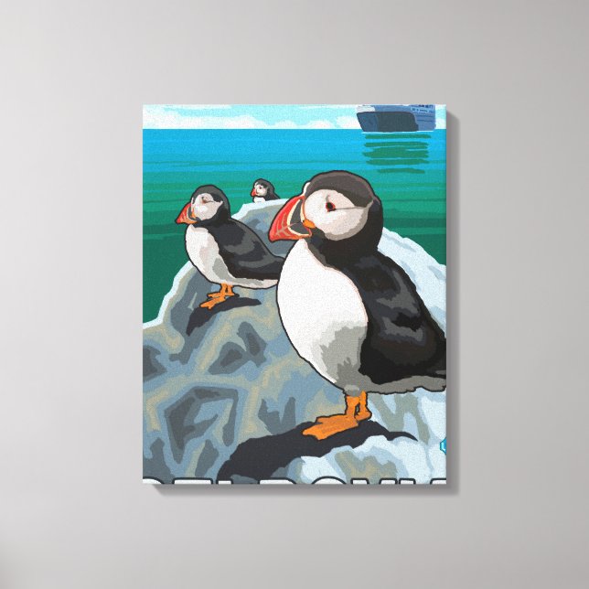 Puffins & Cruise Frakt - Seldovia, Alaska Canvastryck (Framsida)