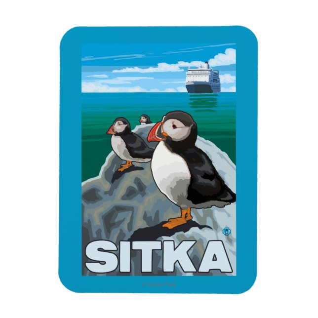 Puffins & Cruise Frakt - Sitka, Alaska Magnet (Vertikal)