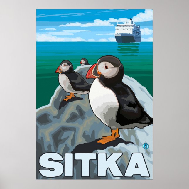 Puffins & Cruise Frakt - Sitka, Alaska Poster (Framsidan)