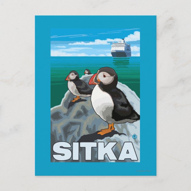 Puffins & Cruise Frakt - Sitka, Alaska Vykort (Framsida)