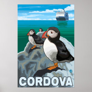 Puffins & kryssningfrakt - Cordova, Alaska Poster