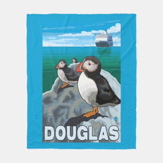 Puffins & kryssningfrakt - Douglas, Alaska Fleecefilt (Framsidan)